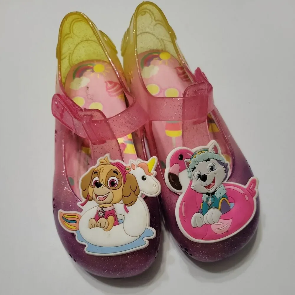 Paw Patrol Shoes Girls 11 Dressy Sandals Pink Cut Out Glitter Slip Ons Jelly Sky